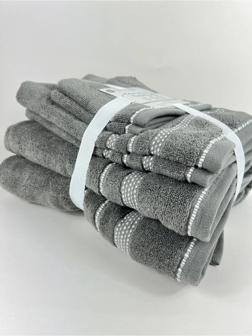 Common Thread Bath Towel Set Grey White Quick Dry Low Twist Cotton 6 Pc NEW